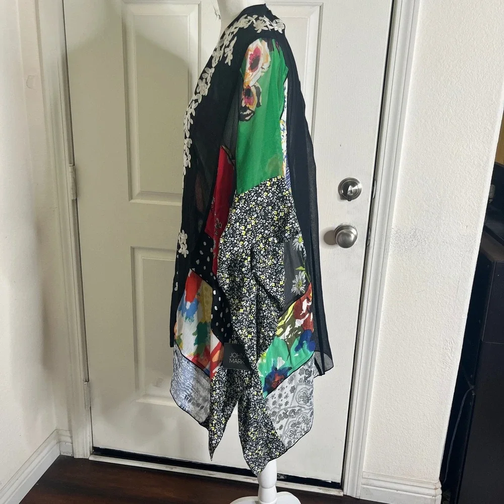 John Mark Kimono Wrap Womens XL Multicolor New Patchwork Floral Embroidered Boho